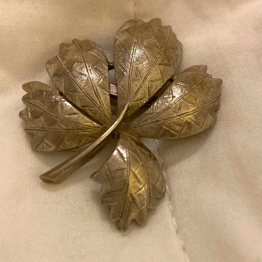 Heavy pewter LEAF brooch with veining. Old and gorgeous workmanship.